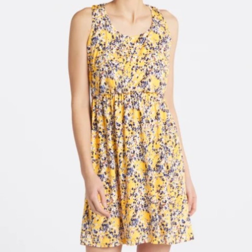 Yellow Dress with Blue & White Flowers